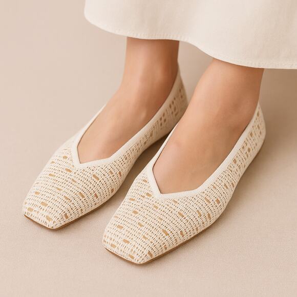 VIVAIA SZ 9 Margot 2.0 Square-Toe Flats Wide Feet Bunions Nature Crochet NWOT - Picture 1 of 9